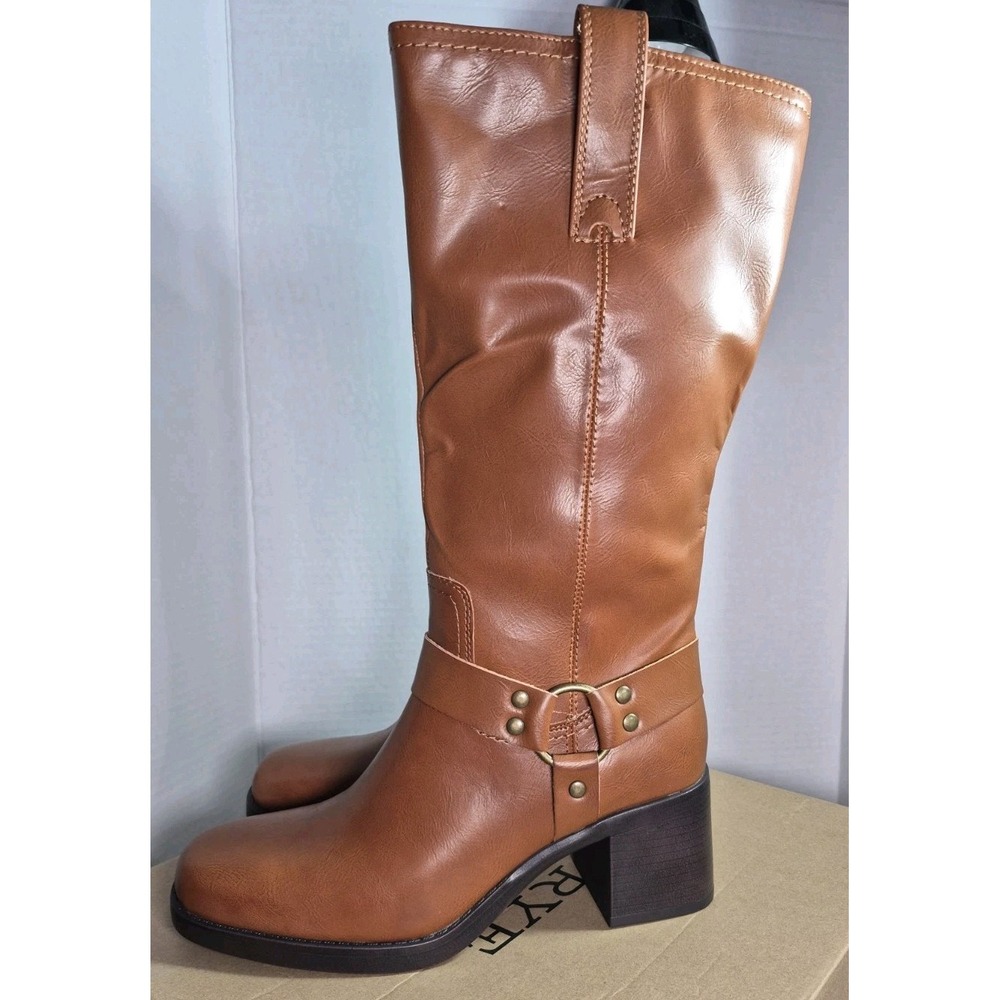 Frye & Co Boots Womens 7.5M Brown Faux Leather Riding High Zip Nica NEW